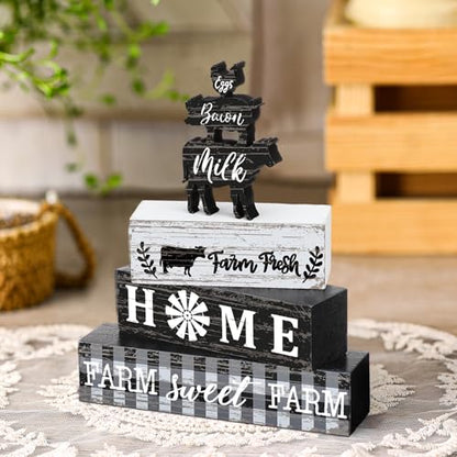 Geelin 4 Pcs Farm Animal Wooden Table Decor Cow Rooster Pig Farmhouse Signs - style: Farm