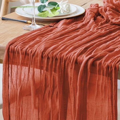 Cheesecloth Table Runner 10FT Terracotta Boho Gauze Rustic Sheer Runners - color: Terracotta, size: 1 Pack