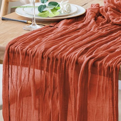 Cheesecloth Table Runner 10FT Terracotta Boho Gauze Rustic Sheer Runners - color: Terracotta, size: 1 Pack