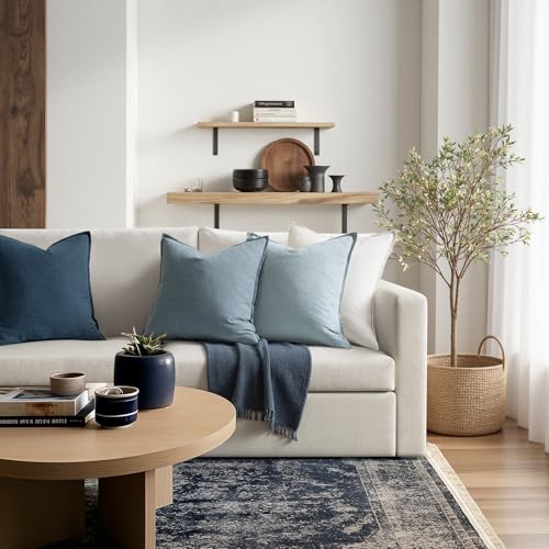 MIULEE Blue Boho Linen Decorative Pillow Covers 18x18 Inch Pack of 4 - color: Blue, size: 18" x 18" (Pack of 4)