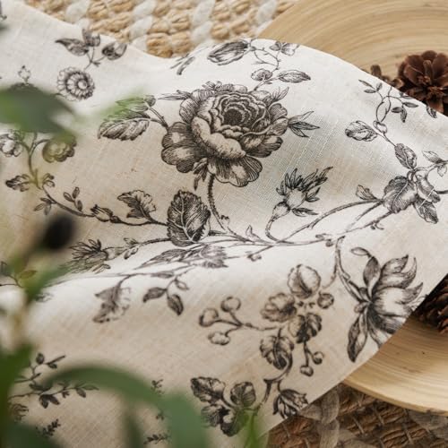 jinchan Floral Linen Kitchen Tier Curtains, 24 Inch, 2 Panels, Black - color: Amlie Black, size: 26"W x 24"L (Pack of 2)