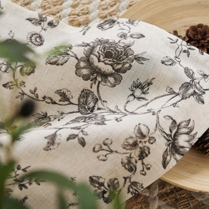 jinchan Floral Linen Kitchen Tier Curtains, 24 Inch, 2 Panels, Black - color: Amlie Black, size: 26"W x 24"L (Pack of 2)