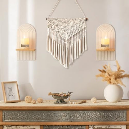 Boho Wall Candle Holder Set of 2 with White Arched 3D Design - color: White
