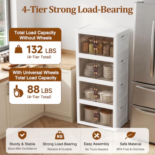 4Tier 212QT Stackable Storage Bins With Lids Portable Wheels Cabinet, White - size: 53QT(Per Tier)-4Tier