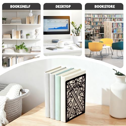 Peacoblue 5.3"x4.3"x7.9" Metal Bookends, Heavy Duty Book Ends for Shelves - style: Pair of Swords and Patterns