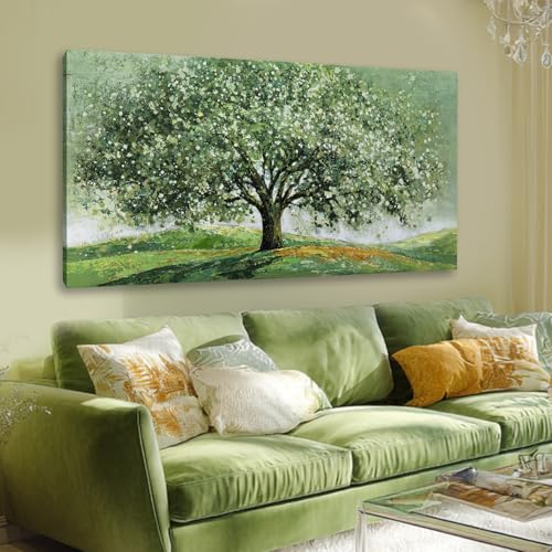Hue7Art Large Tree Landscape Canvas Wall Art Living Room 29x58 Inch - color: Green, size: 58"L x 29"W