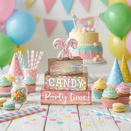 Britimes Tiered Tray Decor Set, 4 Pack, Wooden Table Sign, Christmas Candy - color: Candy