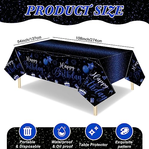 Tudomro 3 Pcs Plastic Happy Birthday Party Tablecloths,Black Blue - color: Black Blue