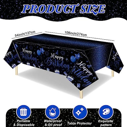 Tudomro 3 Pcs Plastic Happy Birthday Party Tablecloths,Black Blue - color: Black Blue