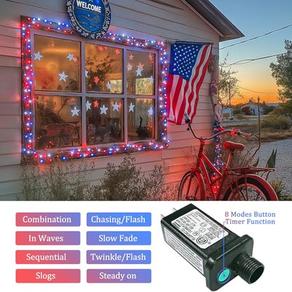 JMEXSUSS 200 LED 4th of July Fairy Lights, Red White and Blue Lights Indoor - color: Red White Blue, size: 66FT 200LED