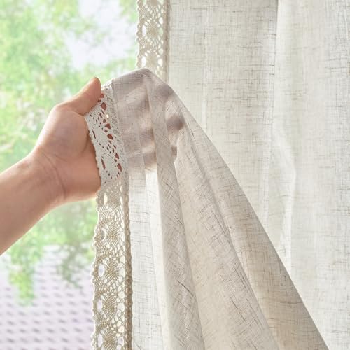 jinchan Beige Linen Curtains with Laced Trim Back Tab 50x 108 Inch 2 Panels - color: Laced Beige, size: 50"W x 108"L (Pack of 2)