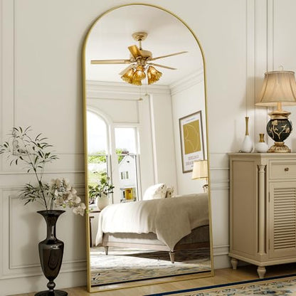 XRAMFY 78"x38" Gold Arched Full Length Mirror with Aluminum Alloy Frame - color: Gold, size: 78"L x 38"W