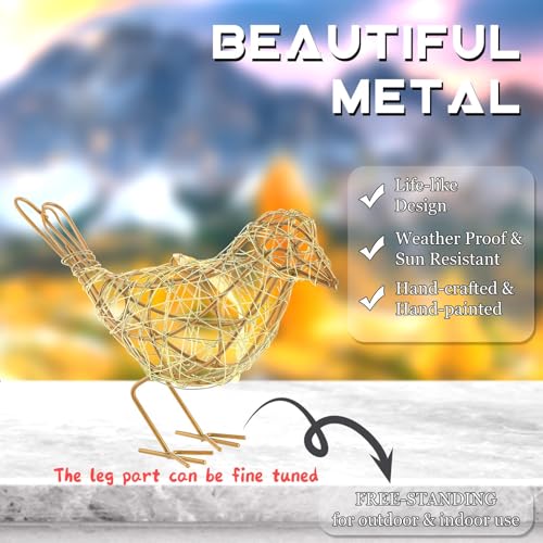 Artisan Bird Statues Trio - Table Decor Handmade Gold-Wire Woven - color: Gold