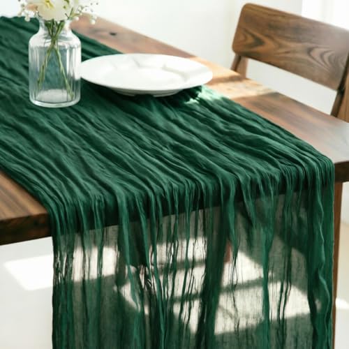 Cheesecloth Table Runner Fall Boho Wedding Birthday Home Decor - color: Emerald Green, size: 14ft