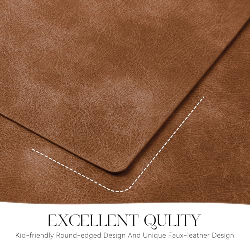 MOSAYT Fall Vinyl Faux Leather Placemats, Set of 6, Reddish Brown - color: Reddish Brown