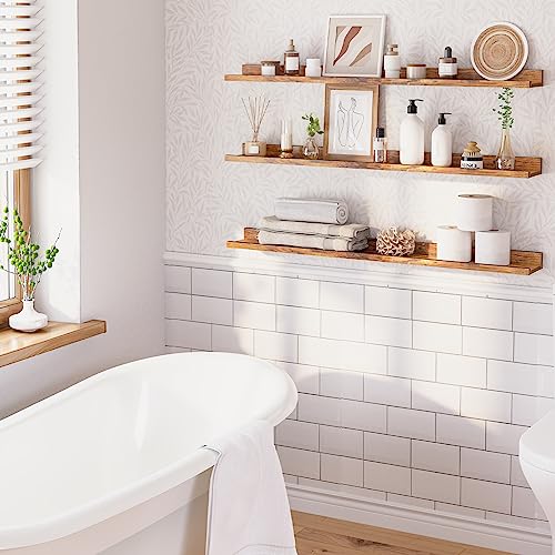 HOOBRO Floating Shelves, Wall Shelf Set of 3, 47.2 Inches Hanging Shelf - color: Rustic Brown, size: 47.2 Inches
