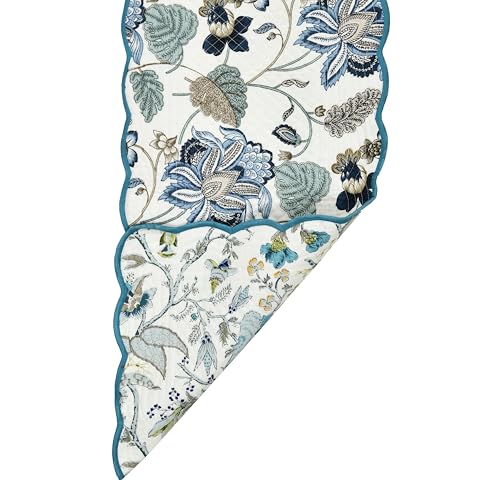 Botanical Blues - Bloom Collection Luxury Handcrafted Runner (Reversible) Cotton Quilted Fabric Machine Washable – Elegant Home Decor – 14 x 72 inches - color: Botanical Blues, size: Tablerunner - Size - 14x72 inches