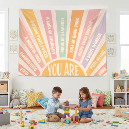 Zussun Boho Sunshine Inspirational Classroom Tapestry Backdrop 60 x 44 Inch - color: Orange Navy, size: 60"L x 44"W