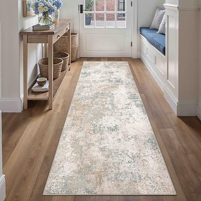 HUGEAR 2x8 Beige Blue Abstract Washable Runner Rug for Hallway - color: Beige/Blue, size: 2' x 8' (Runner)