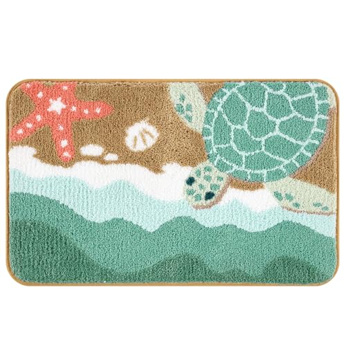 Moutina Coastal Sea Turtle Bathroom Rug 20x32 Inch, Soft and Absorbent Tufted Beach Bath Mat Non Slip Washable, Ocean Nautical Turtle Bathroom Decor - color: Sea Turtle, size: 20x32 Inch