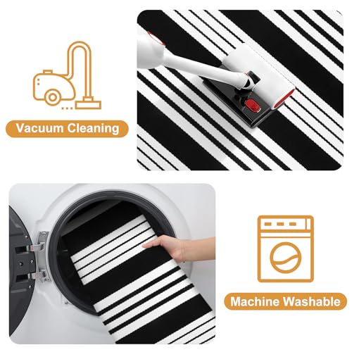 LEEVAN 2'X3' Black and White Striped Woven Cotton Reversible Outdoor Rug - color: Black Strip, size: 2' x 3'