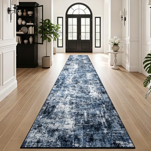 Rugflix 3x16 Runner Rug for Hallway, Washable Navy Blue Long Runners - color: 01-ocean Blue, size: 3' x 16' (Runner)