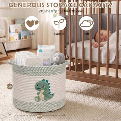 Baby Laundry Basket for Nursery, Large 15”x12” Dinosaurs Storage Baskets - color: Dinosaurs