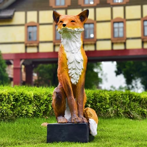 GENUINQ 30'' H Sitting Fox Statue Sculpture Garden Outdoor Decor