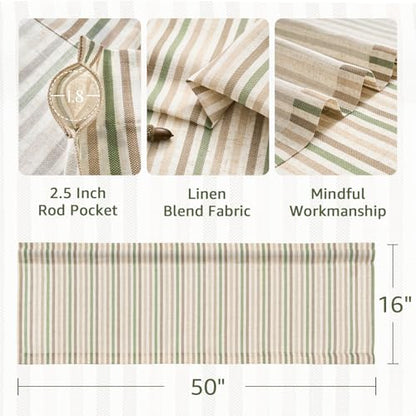 jinchan Linen Boxter Stripe Valances for Window 16 inch,Muti Green,1 Panel - color: Boxter Stripe | Multi Green on Linen, size: 50"W x 16"L (Pack of 1)