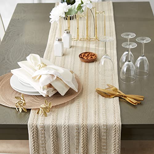 DII Braided Stripe Table Runner, 15x108 with 2.5" Fringe, Vintage Linen