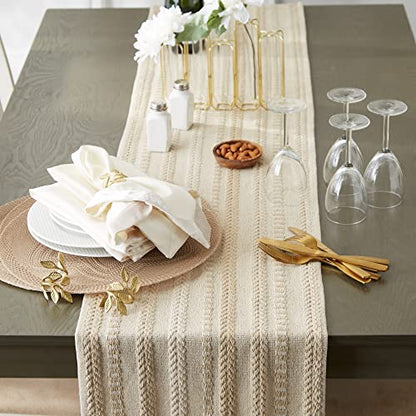 DII Braided Stripe Table Runner, 15x108 with 2.5" Fringe, Vintage Linen
