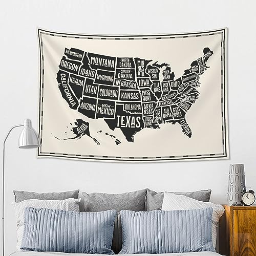 mutakin Us Map Tapestry Wall Hanging Aesthetic For Bedroom Living Room Dorm 60 x 40 in - color: Black2