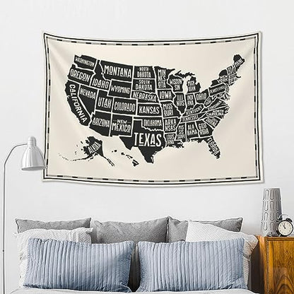 mutakin Us Map Tapestry Wall Hanging Aesthetic For Bedroom Living Room Dorm 60 x 40 in - color: Black2