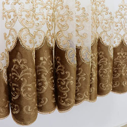 SLOW SOUL 2 Panels European Luxury Curtains Velvet Embroidered Tulle for Living Room Kitchen Bedroom Sheer Curtain with Rod Pocket Coffee 50W X 90L inch - color: Coffee/Rod Pocket, size: 50"W x 90"L (Pack of 2)