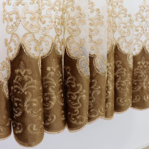 SLOW SOUL 2 Panels European Luxury Curtains Velvet Embroidered Tulle for Living Room Kitchen Bedroom Sheer Curtain with Rod Pocket Coffee 50W X 102L inch - color: Coffee/Rod Pocket, size: 50"W x 102"L (Pack of 2)
