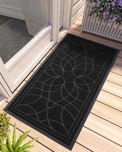 DEXI Front Door Mat Outside Entrance 24x47, Heavy Duty Non Slip, Black - color: Black, size: 24" X 47" (Rectangular)
