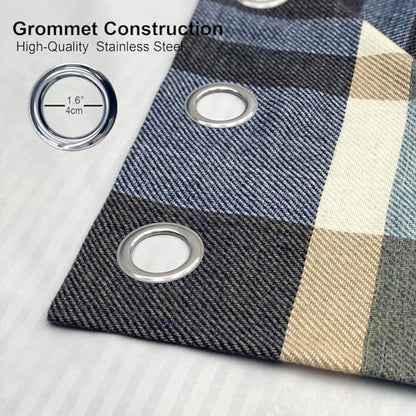 always4u 100% Blackout Plaid Curtains for Bedroom Living Room Woolen Look Black Tartan Grommet Thermal 2 Panels 54 * 95 Blue White - color: Blue White, size: 54"W x 95"L (Pack of 2)