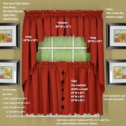Today's Curtain, Orleans Scallop Curtain, Brick Red Valance, 60" W x 12" L, Brick Red - color: Brick Red, size: 60"W x 12"L (Pack of 1)
