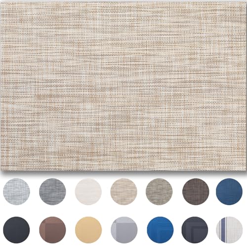 Placemats Set of 6 - Easy Clean Woven Vinyl Placemats for Dining Table, Indoor/Outdoor Place Mats, Washable PVC Table Mats（Caramel） - color: A-caramel