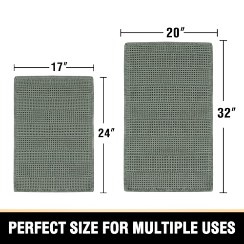H.VERSAILTEX Waffle Bath Mat Super Absorbent Bathroom Mats Non Slip Bath Rugs for Bathroom Floor Machine Washable Ultra Soft Bathroom Rugs for Beside Tub, (32 x 20 Plus 24 x 17 - Inches, Lichen) - color: Lichen, size: 20" x 32" Plus 17" x 24"