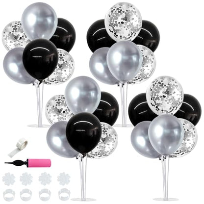 TONIFUL 4 Set Black and Silver Balloon Stand Balloon Centerpiece for Table - color: Black Silver