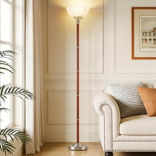 EJIAXIN 72" Wood Torchiere Floor Lamp with Glass Shade Nikel Standing Lamp - color: Brushed Nikel