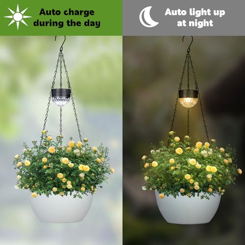 BAYN 2 Packs Solar Hanging Basket Planters for Plants Outdoor - color: White