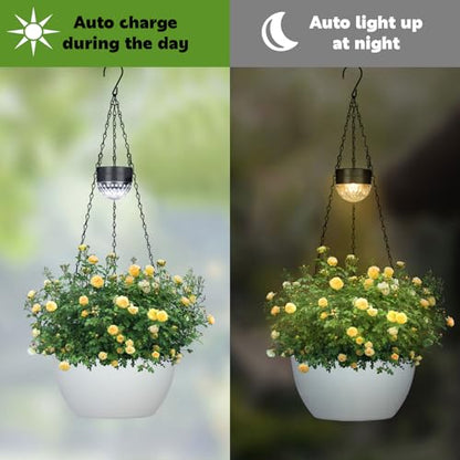BAYN 2 Packs Solar Hanging Basket Planters for Plants Outdoor - color: White