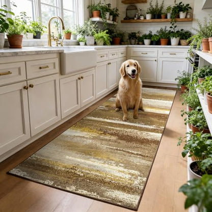 2x6 Runner Rug for Hallway Kitchen: Modern Abstract Throw Rugs - color: Brown, size: 2' x 6' (Runner)