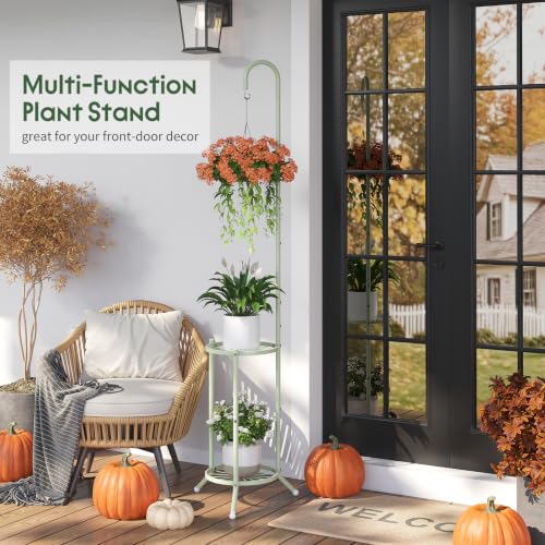 Metal Plant Stand With Hanging Hook, 2-Tier Flower Pot Display rack, Green - color: Mint Green