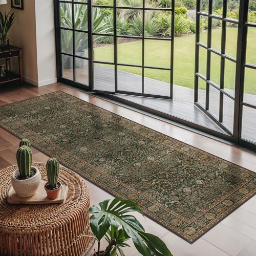 Bavni 2x6 Kitchen Runner Rug, Washable Non Slip, Dark Green Brown - color: Dark Green Brown, size: 2' x 6' (Rectangular)