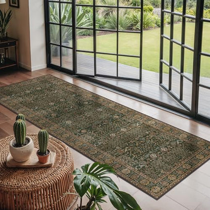 Bavni 2x6 Kitchen Runner Rug, Washable Non Slip, Dark Green Brown - color: Dark Green Brown, size: 2' x 6' (Rectangular)