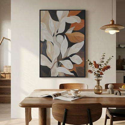 Framed Vertical Boho Abstract Botanical Wall Art for Living Room, 24x36 In - color: Neutral Brown Beige, size: 36"L x 24"W
