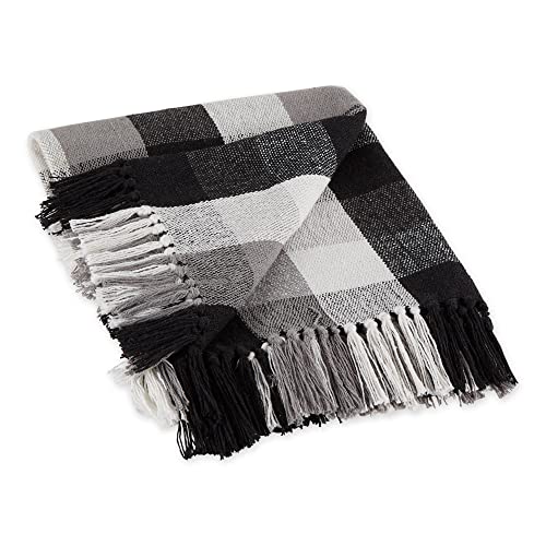 DII Buffalo Check Collection Rustic Farmhouse Throw Blanket with Tassels, 50x60, Tri Color, Black - color: Tri Color, Black, size: 50x60"